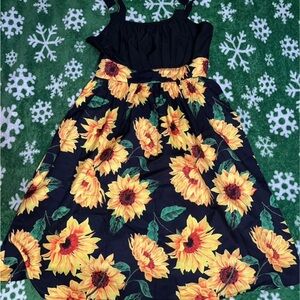 Sunflower Print Dress - Black and Yellow